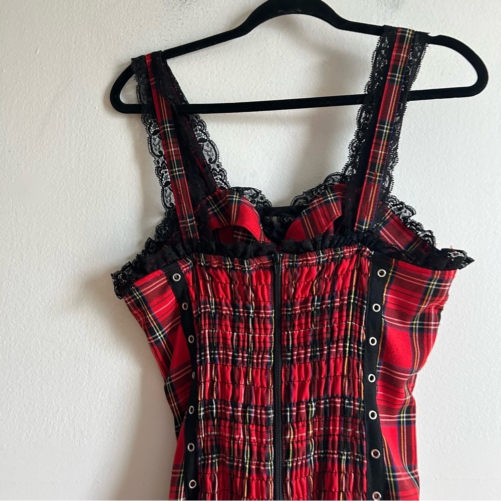 Hearts And Roses Sz 10 Harley Tartan Plaid Lace Emo Goth Mini Dress - Picture 8 of 12